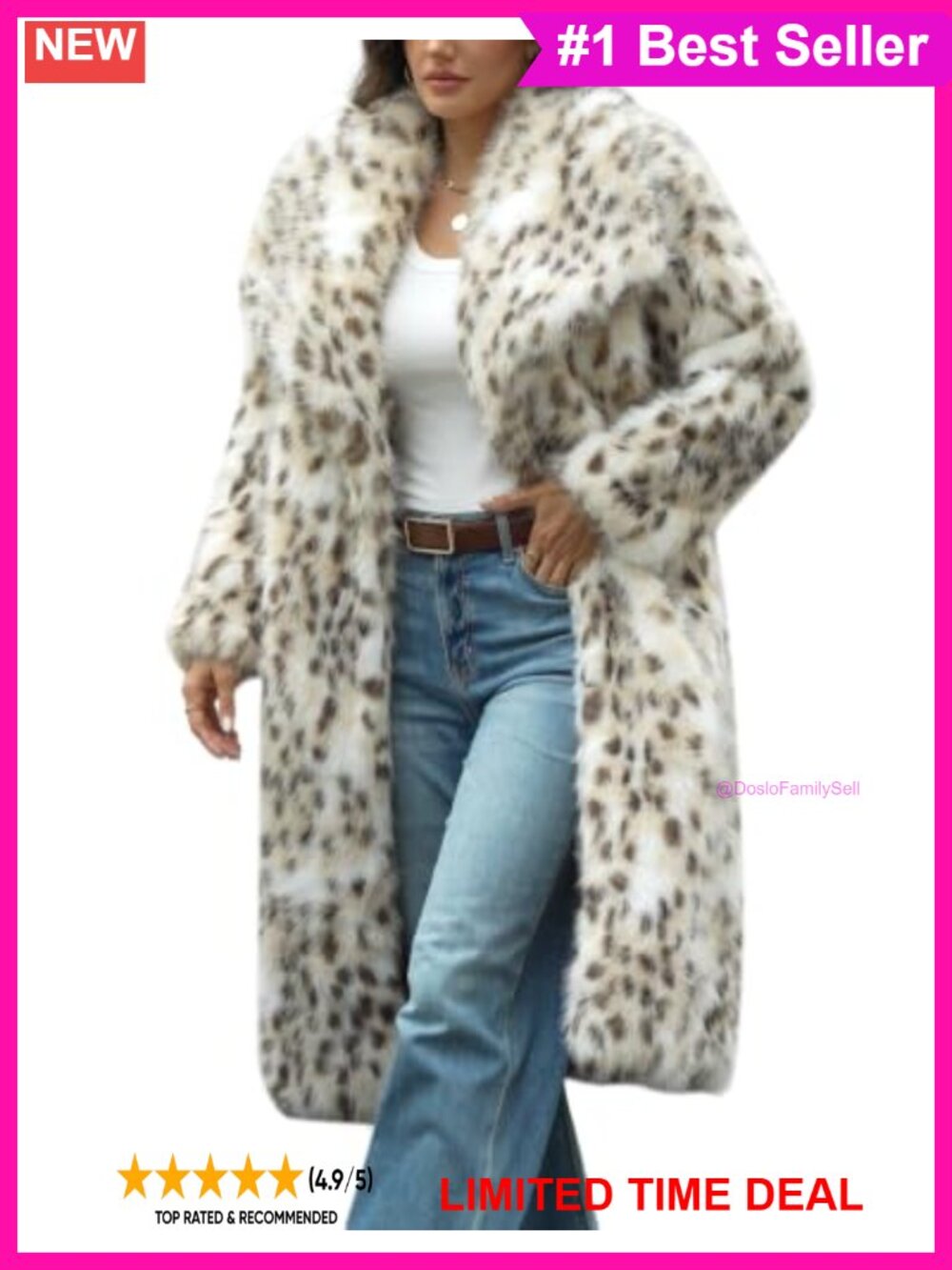 Womens Faux Fur Long Coat Winter Fluffy Jacket Button Front Lapel